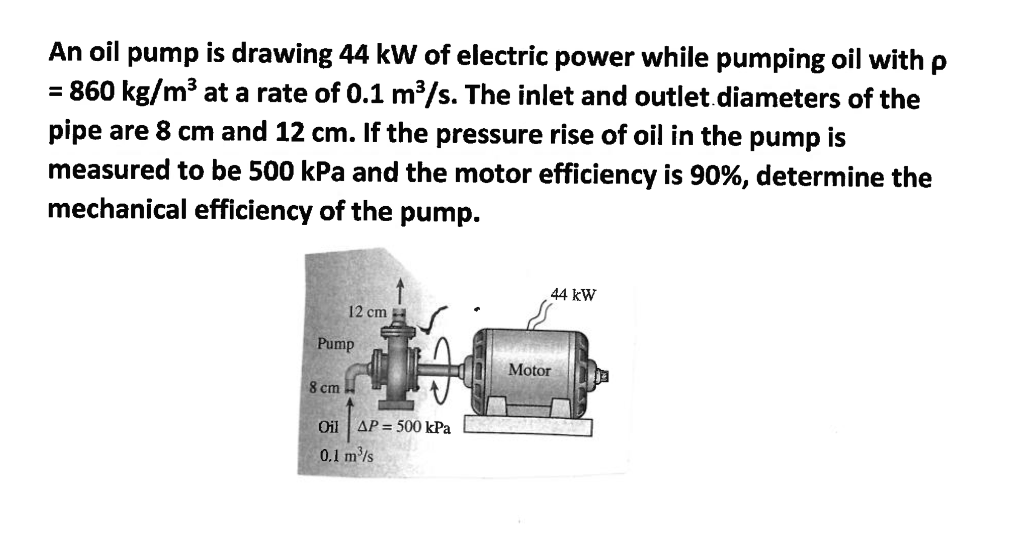 Solved An oil pump is drawing 44 kW of electric power while