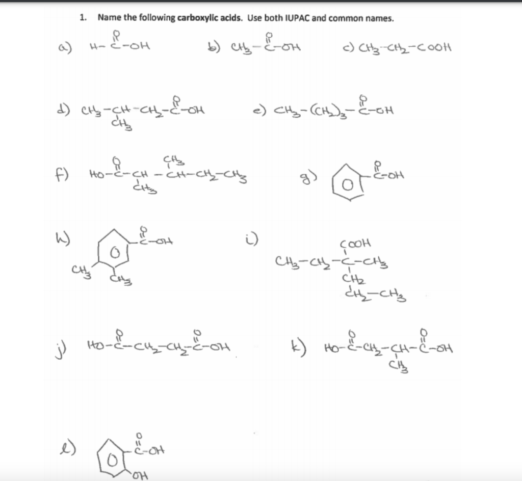 Solved 1 Name The Following Carboxylic Acids Use Both Chegg Com