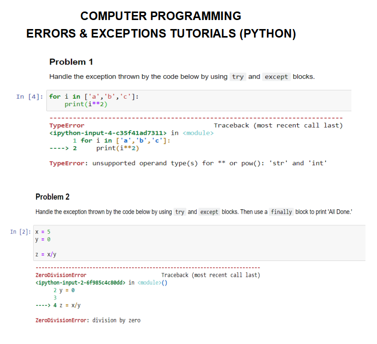 Solved COMPUTER PROGRAMMING ERRORS & EXCEPTIONS TUTORIALS | Chegg.com