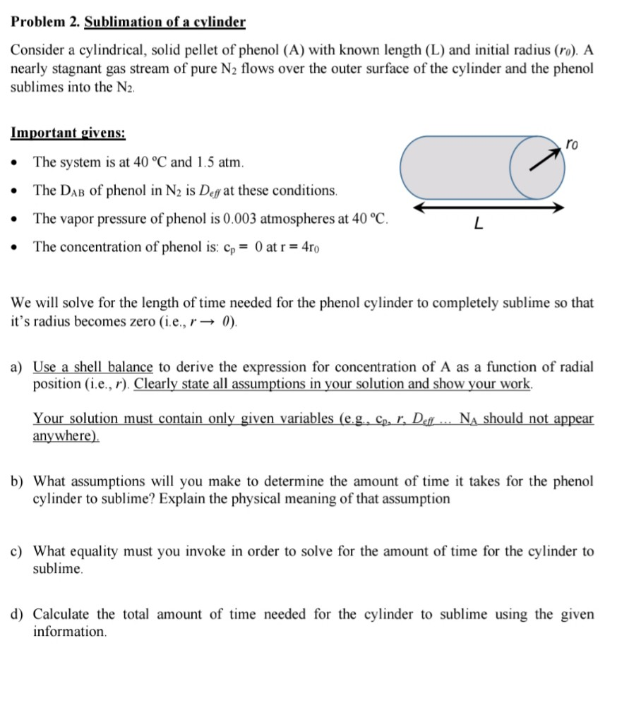 Problem 2. Sublimation of a cylinder Consider a