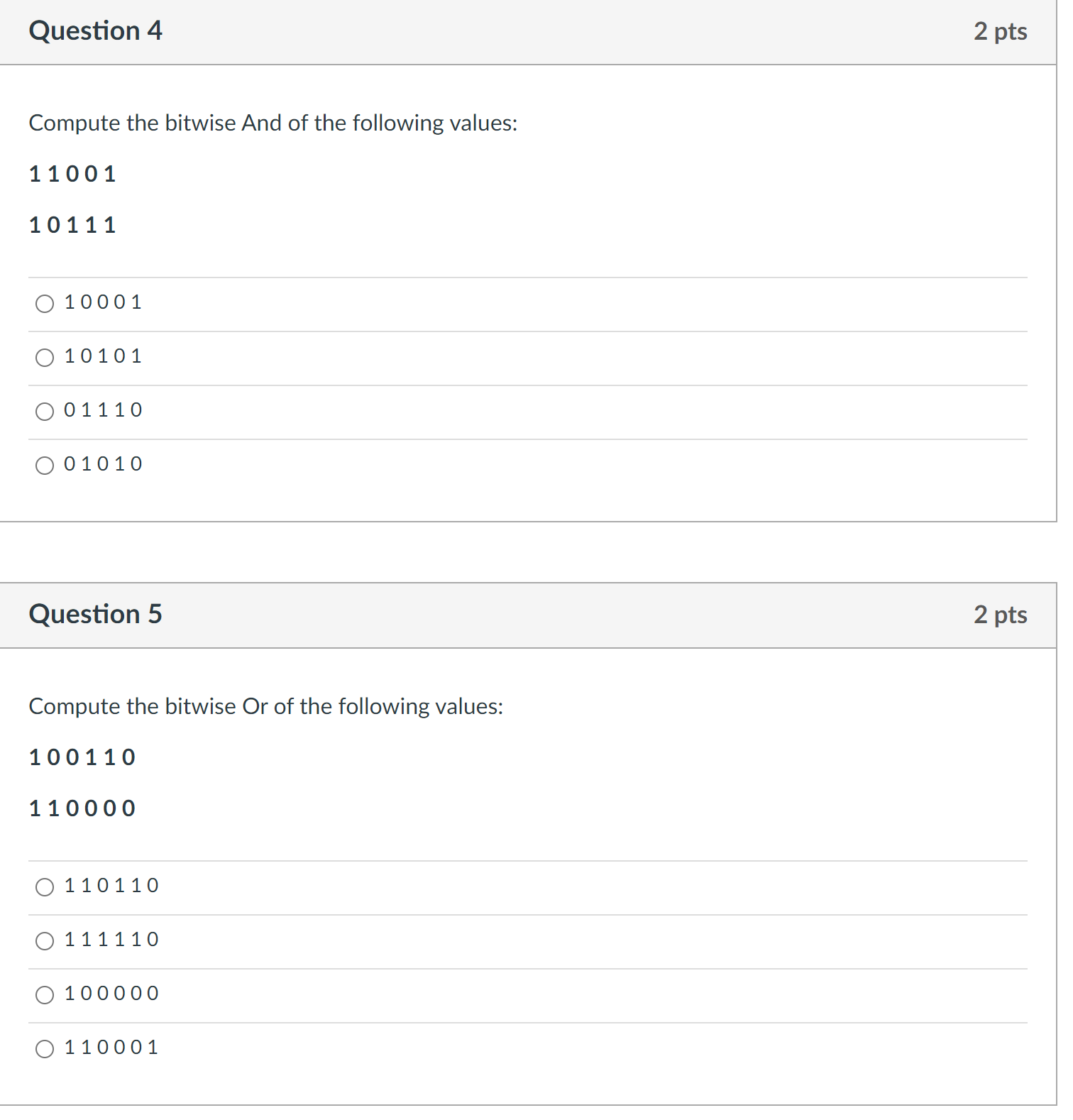 Solved Compute The Bitwise And Of The Following Values: | Chegg.com