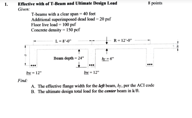 Solved 1. 8 points Effective with of T-Beam and Ultimate | Chegg.com