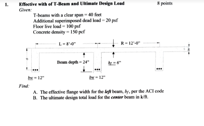 Solved 1. 8 Points Effective With Of T-beam And Ultimate 