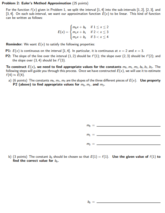 Solved Problem 2: Euler's Method Approximation (25 points) | Chegg.com