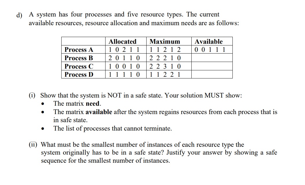 Solved D) A System Has Four Processes And Five Resource | Chegg.com