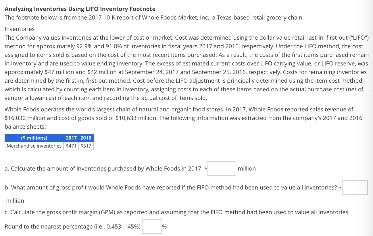 Solved Analyzing Inventories Using LIFO Inventory Footnote