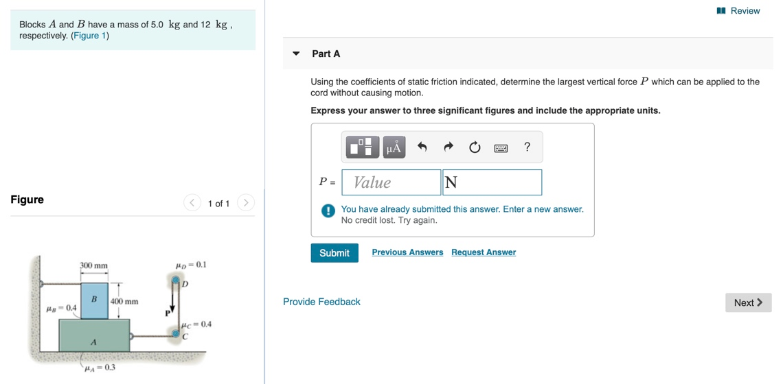 Solved Review Blocks A And B Have A Mass Of 5.0 Kg And 12 | Chegg.com