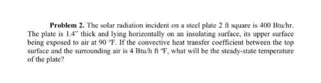 Solved Problem 2. The solar radiation incident on a steel | Chegg.com