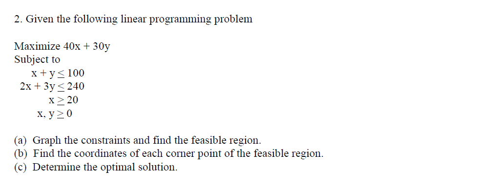 Solved 2. Given the following linear programming problem | Chegg.com