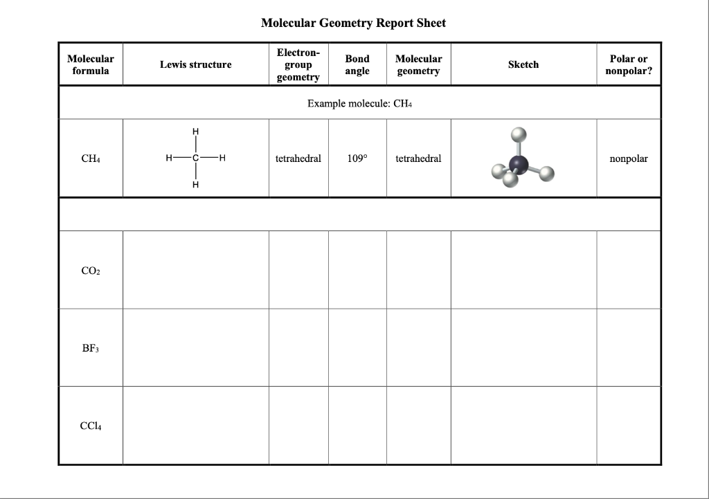 Solved Molecular Geometry Report Sheet Molecular formula