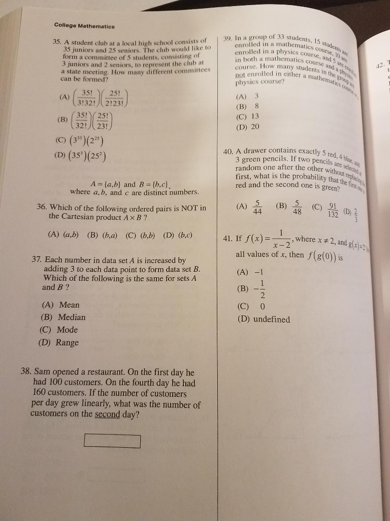 Solved College Mathematics student club at a local high | Chegg.com
