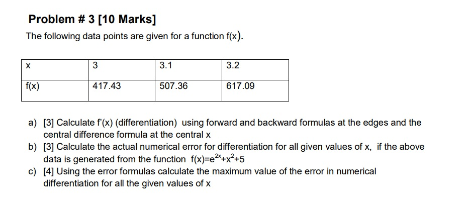 Solved Problem # 3 [10 Marks] The following data points are | Chegg.com