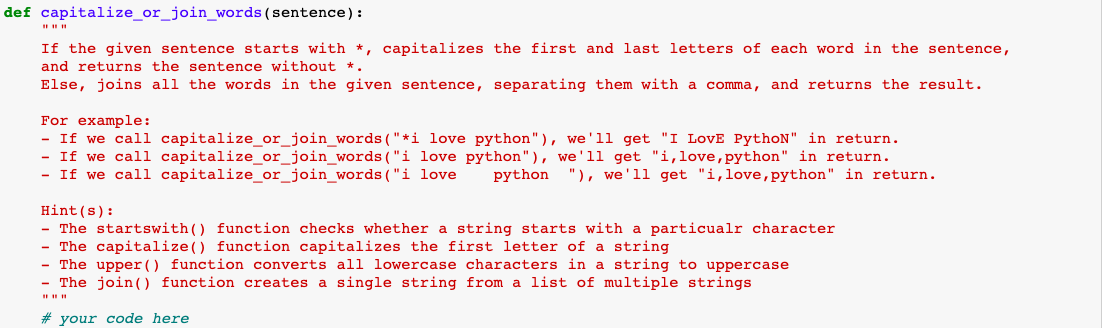 Solved PYTHON, capitalize or join words. The code missing is | Chegg.com