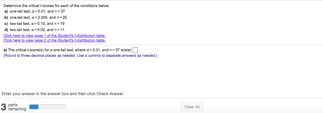 Solved Determine the critical t-scores for each of the | Chegg.com