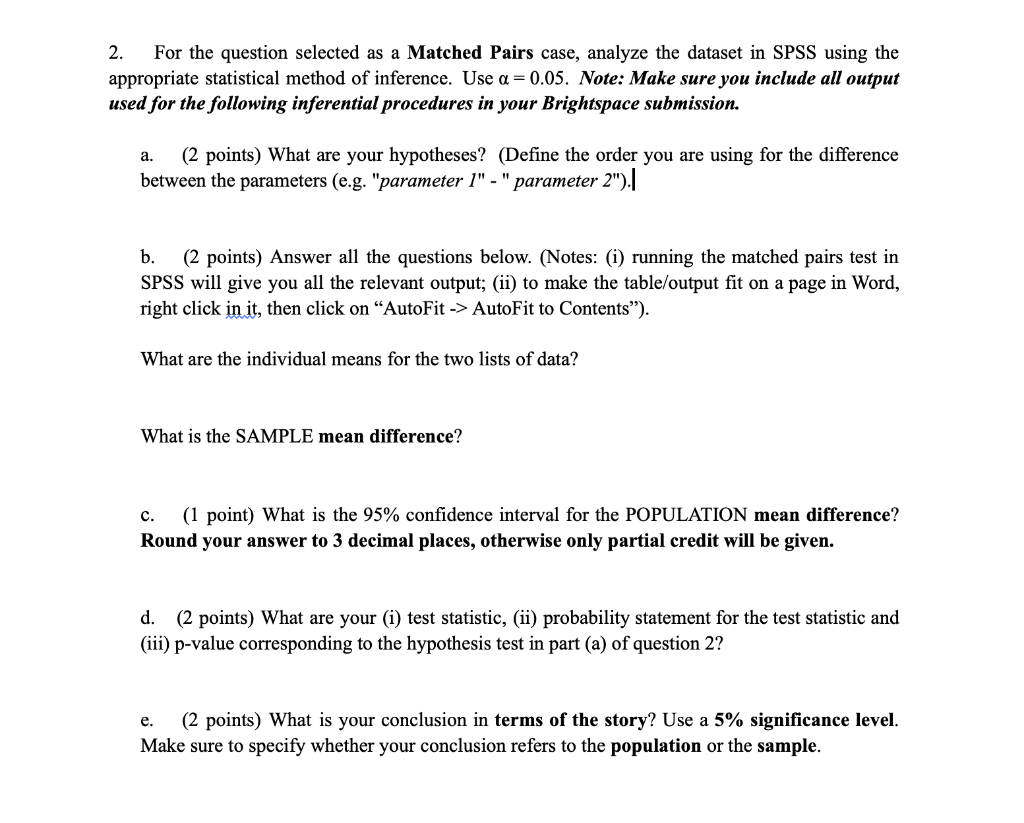 2. For the question selected as a Matched Pairs case, | Chegg.com