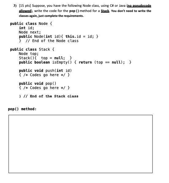 Solved 3) (15 pts] Suppose, you have the following Node | Chegg.com