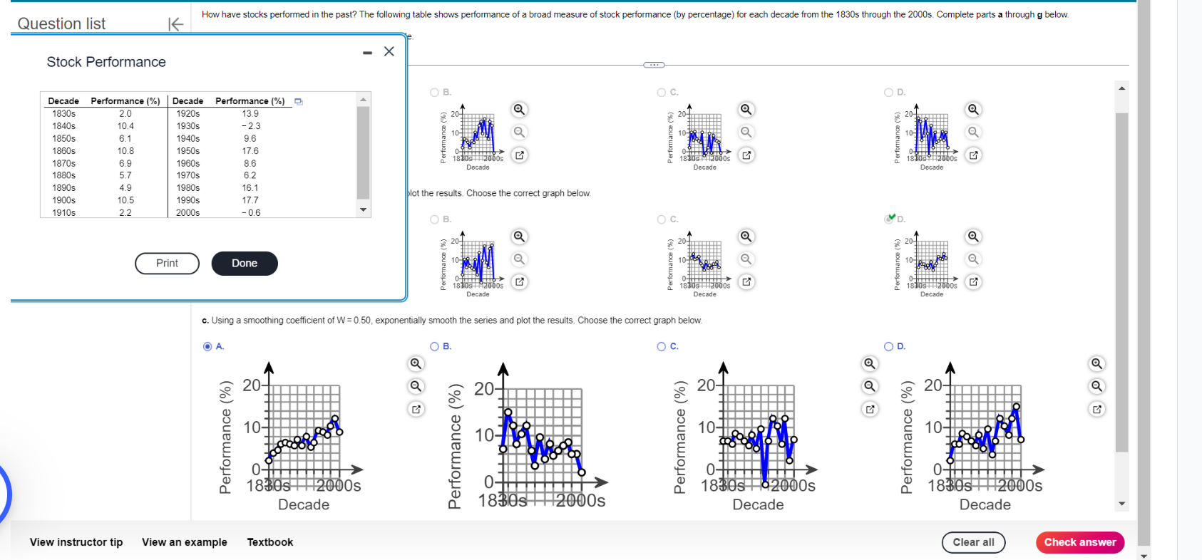 what is C? Using a smoothing coefficient ofW=0.50,