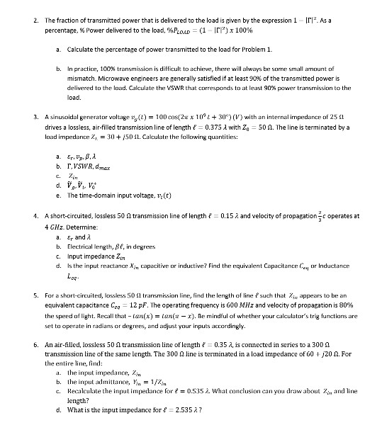 Solved Reference circuit for transmission line problems. A | Chegg.com