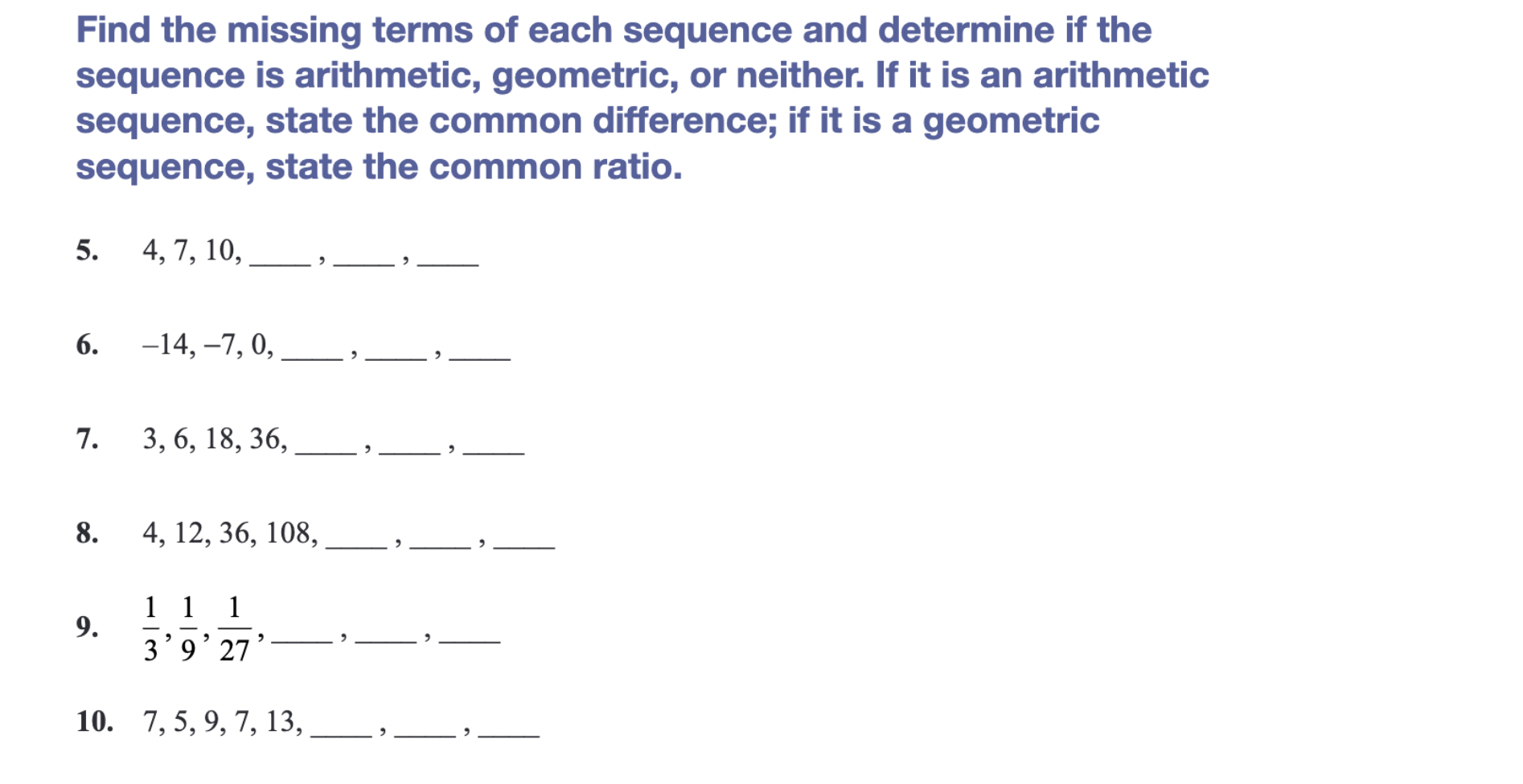 Solved Find The Missing Terms Of Each Sequence And Determine | Chegg.com