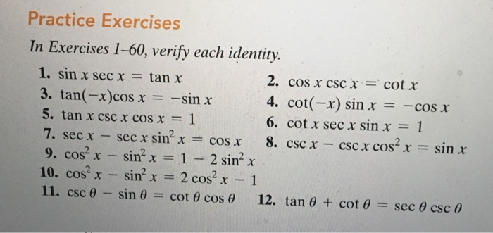 Solved Practice Exercises In Exercises 1-60, verify each | Chegg.com