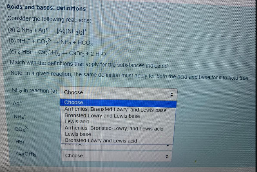 Solved Acids and bases: definitions Consider the following | Chegg.com