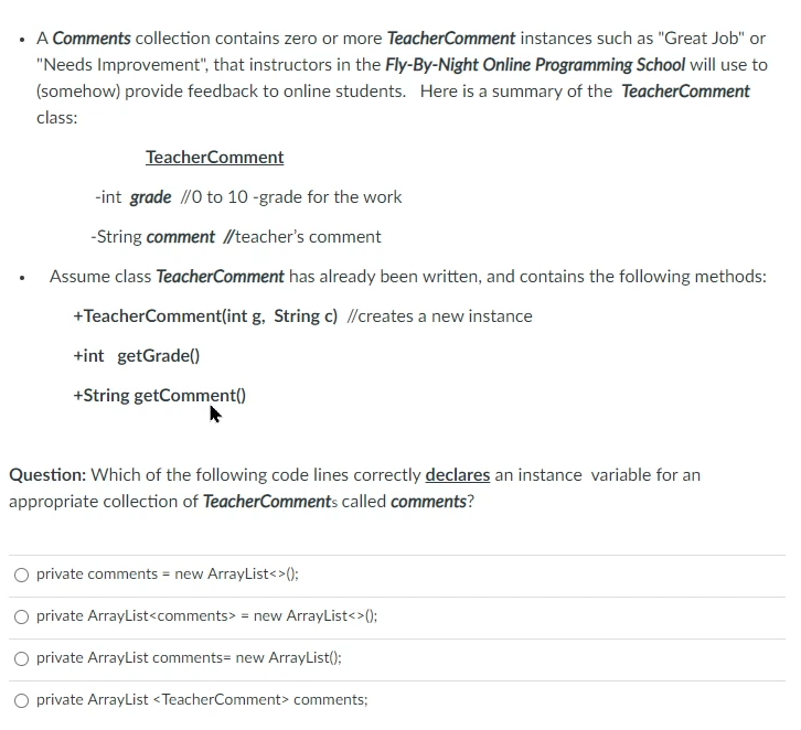 Solved . A Comments collection contains zero or more Teacher | Chegg.com