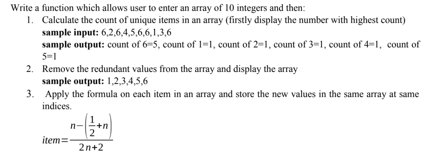 Solved Write a function which allows user to enter an array | Chegg.com
