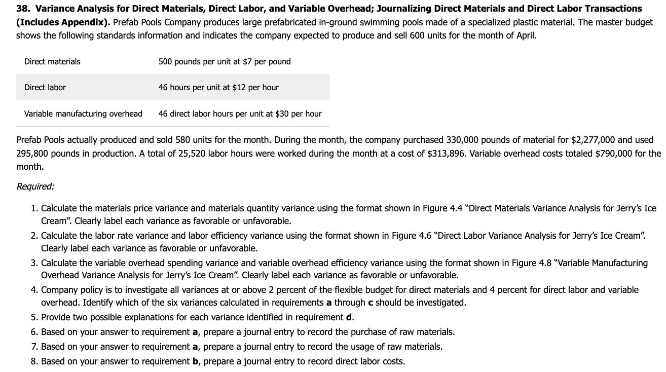 Solved 38. Variance Analysis for Direct Materials, Direct | Chegg.com