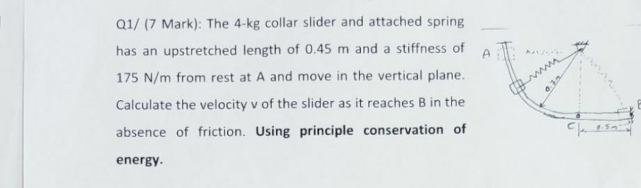 Solved Q1 7 Mark The 4 Kg Collar Slider And Attached Chegg Com