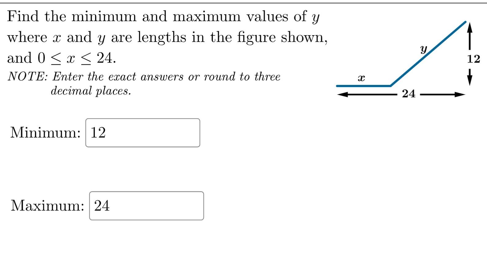 Solved Find the minimum and maximum values of y where x and | Chegg.com