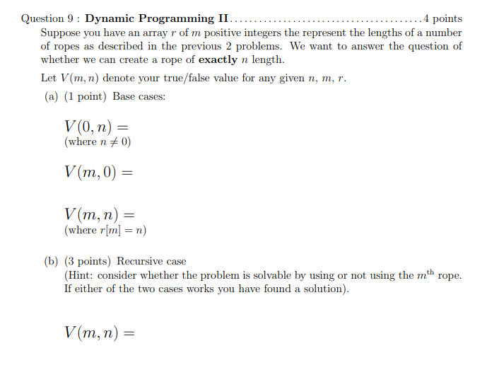 Solved Question 9 : Dynamic Programming II... 4 points | Chegg.com