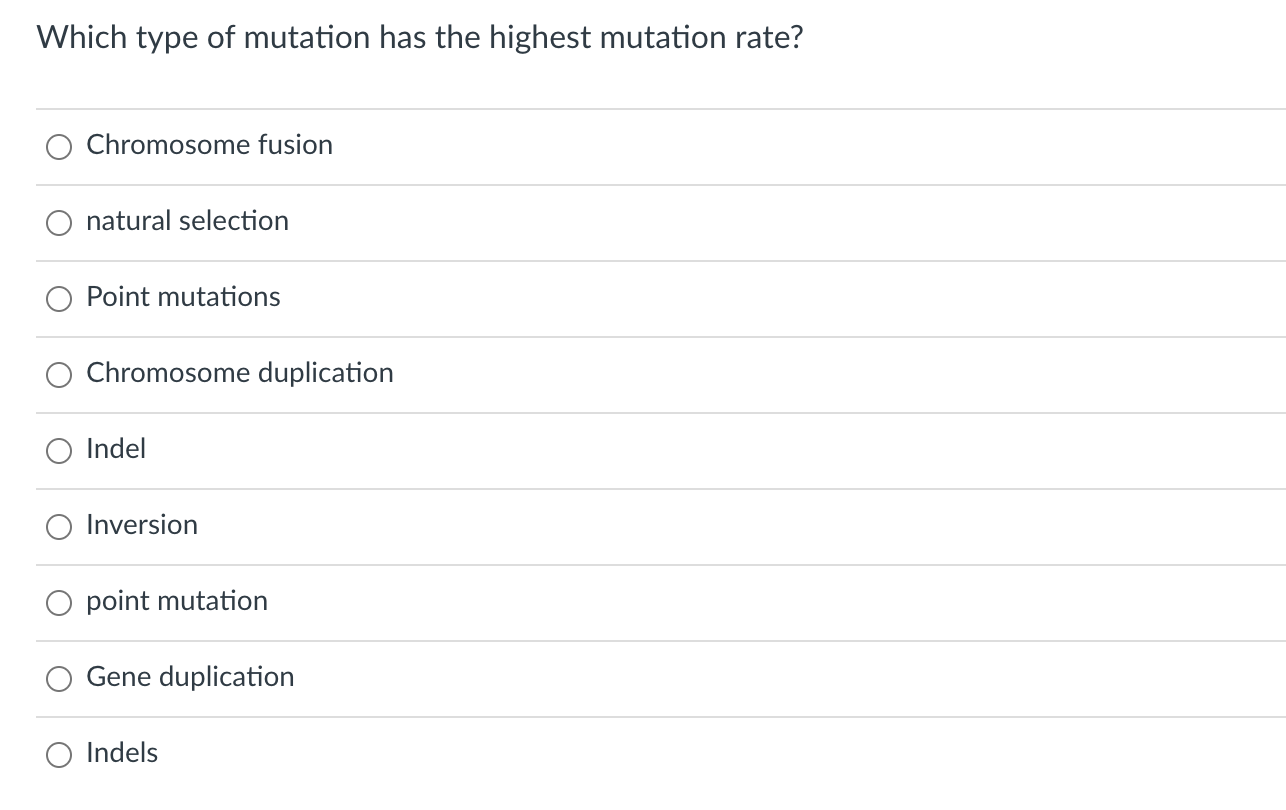 Solved Which type of mutation has the highest mutation rate? | Chegg.com