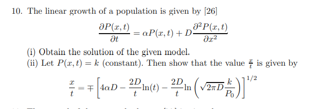 10. The linear growth of a population is given by | Chegg.com