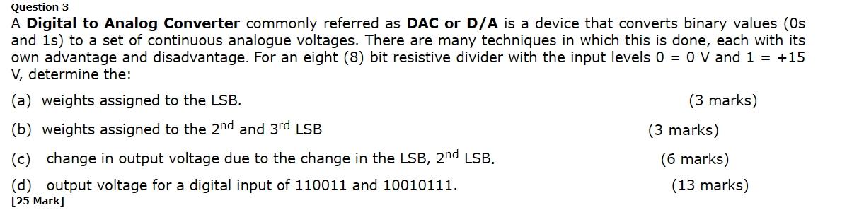 Solved Question 3 A Digital To Analog Converter Commonly | Chegg.com