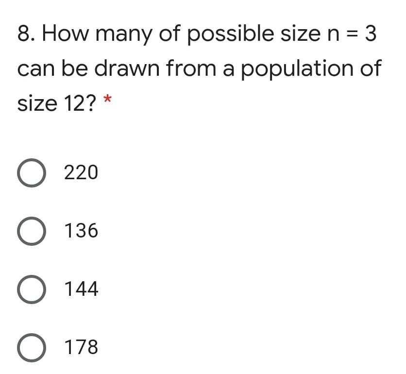 Solved 8. How many of possible size n = 3 can be drawn from | Chegg.com