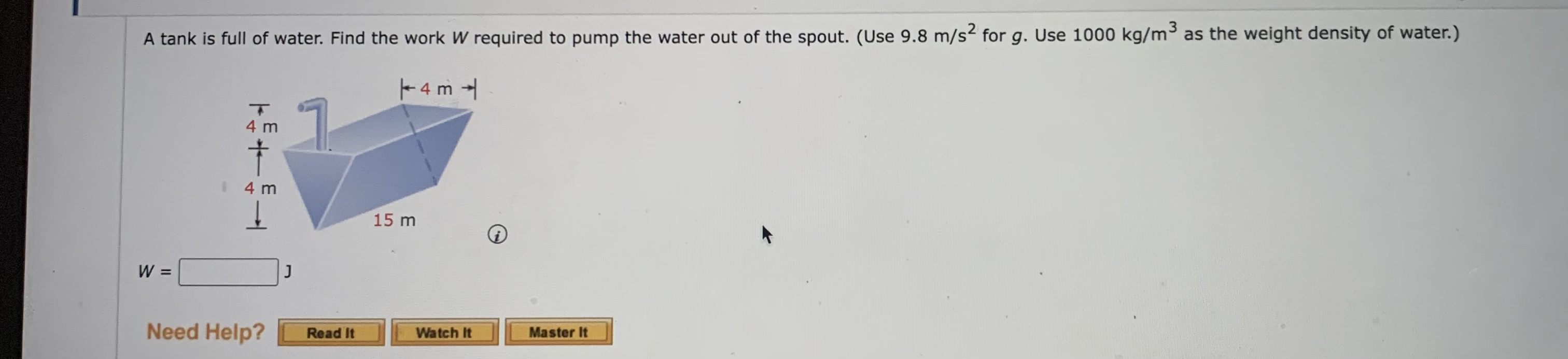 Solved A tank is full of water. Find the work W required to | Chegg.com