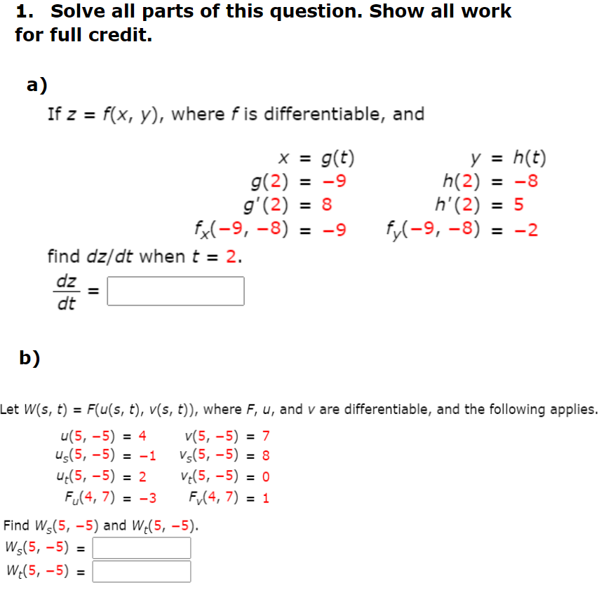 Solved 1 Solve All Parts Of This Question Show All Work Chegg Com