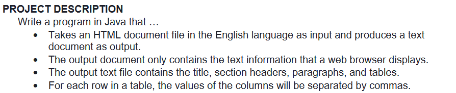 Solved PROJECT DESCRIPTION Write a program in Java that ... | Chegg.com