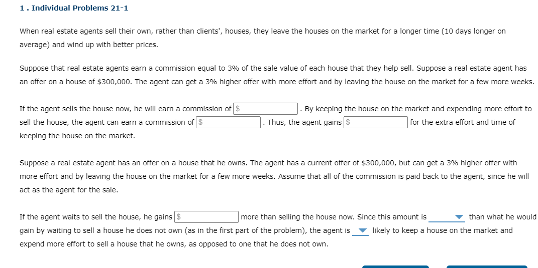 Solved 1. Individual Problems 211 When real estate agents