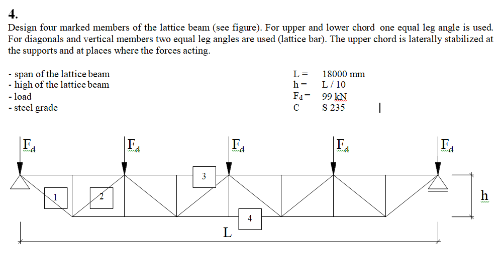 4. Design four marked members of the lattice beam