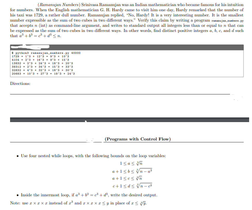 Solved ramanujan numbers srinivasa ramanujan was an indian chegg