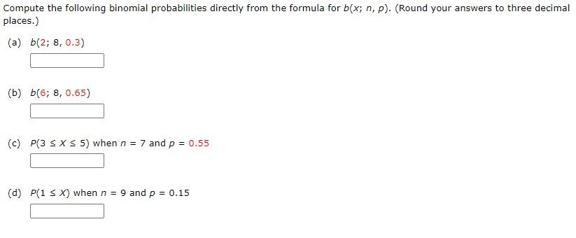 Solved Compute The Following Binomial Probabilities Directly | Chegg.com