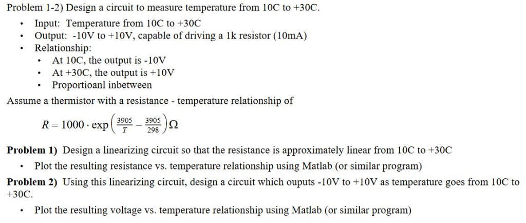 Problem 1-2) Design A Circuit To Measure Temperature | Chegg.com