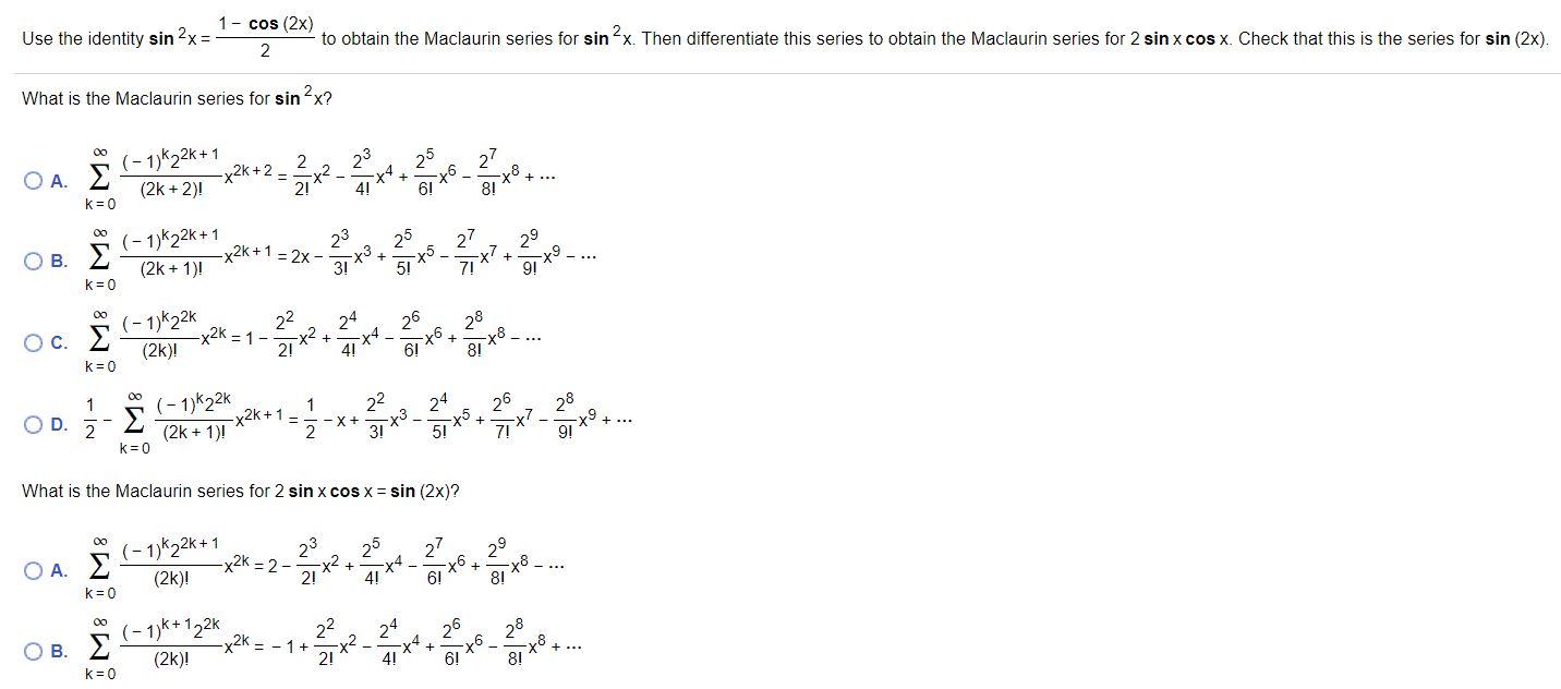Solved Use the identity sin 2x = 1 - cos (2x) to obtain the | Chegg.com