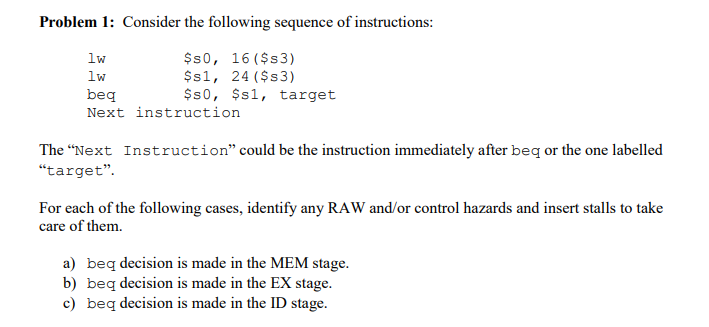 Solved Problem 1: Consider the following sequence of | Chegg.com