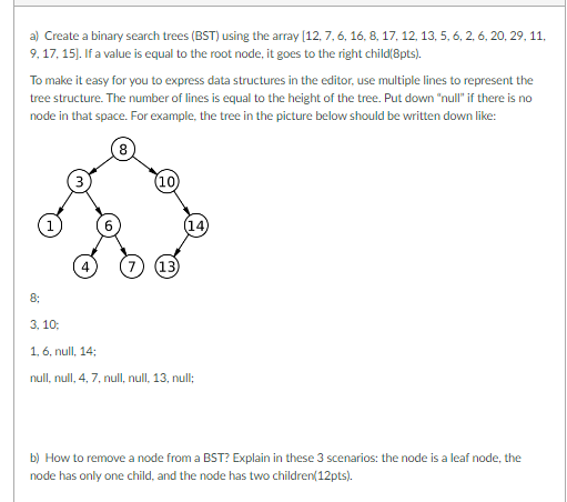 Solved a) Create a binary search trees (BST) using the array | Chegg.com