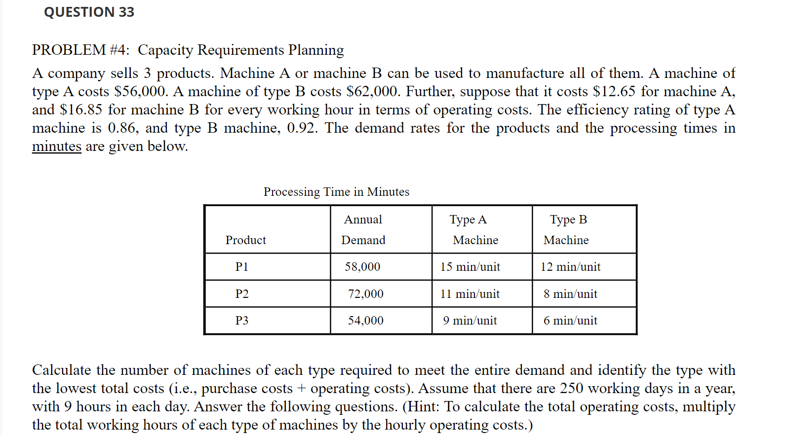 Solved QUESTION 33 PROBLEM #4: Capacity Requirements | Chegg.com