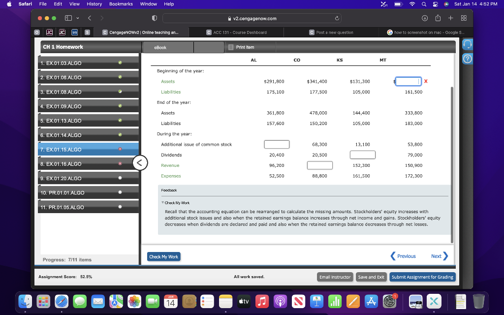 Check Ny Work
Recall that the accounting equation can be rearranged to calculate the missing amounts. 5tockholders equity 