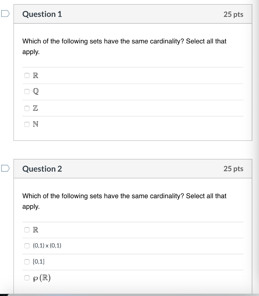Solved Question 1 25 pts Which of the following sets have | Chegg.com