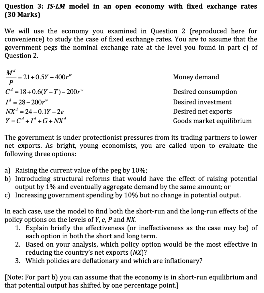 Solved Question 3: IS-LM Model In An Open Economy With Fixed | Chegg.com